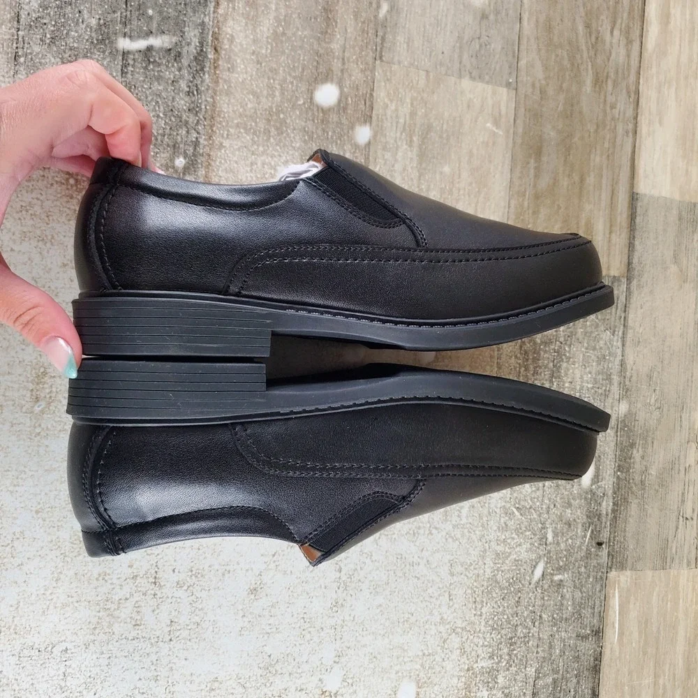 Florsheim Bogan Jr II Kids Boots Sz 4.5 W‎ Black Leather Slip On Moccasin Toe